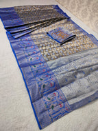 Beautiful Kanjivaram Silk with Contrast Zari Weaving Work & Designer Pallu One Min Saree