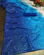 Bollywood Style Saree Of Vichitra Silk Double Shaded Embroidery Sequence Work Partywear Saree