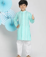 Boys' Green And White Kurta Pyjama Set