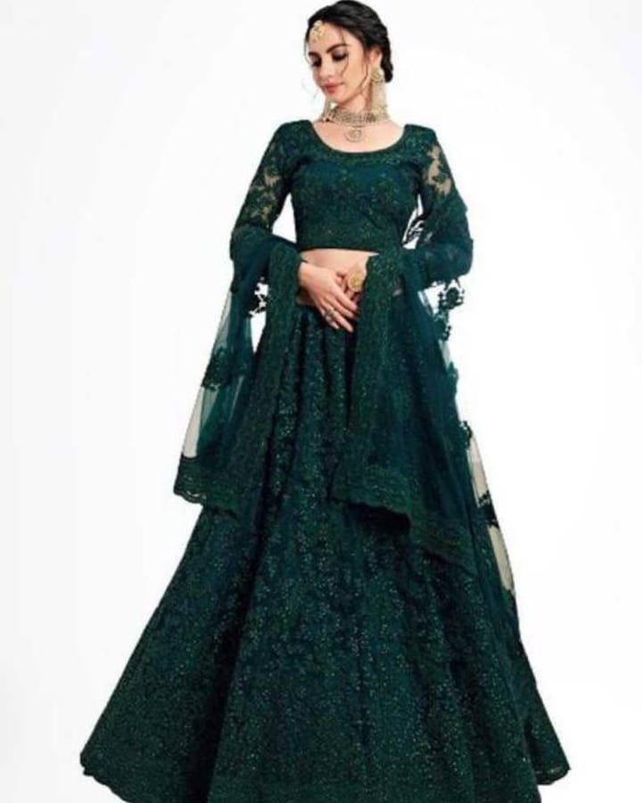Chikankari Embroidered, Self Design, Solid, Embellished Semi Stitched Lehenga Choli